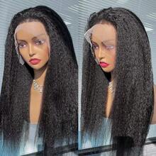 Pelucas de cabello humano 200% rizado y liso de 13x4 con encaje frontal para mujer, color negro natural brasileño, peluca con encaje frontal, rizado y transparente, prearrancada con cabello de bebé. - Natural Black - Ver 4
