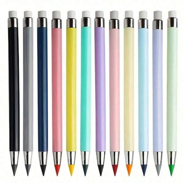12-Color Reusable Barrel Pencil Set (Black & Color) - 12 Wear-Resistant Graphite Pencils With Retractable Erasers, Anti-Fade Lead & Infinite Use, For Artists, Professionals & Multi-Scene Creation School Supplies,Back To School