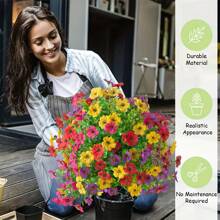 NKEN 1 buchet artificial cu violete, cu țepi de pământ (opțiuni multicolore), mătase artificială cu violet și verdeață, aspect real, plantă simulată pentru verandă, casă, terasă interioară, balcon, curte, aranjament floral introdus în pământ.