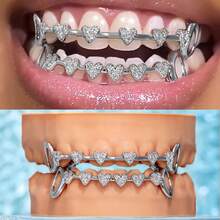 THATBOY 2pcs Heart-Linked Hollow Copper Inlaid 5A Zirconia Hip Hop Jewelry, Ice Grid Pattern Party Gift For Women - Multicolor - View 4