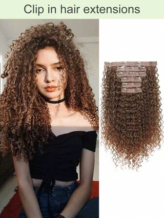 夹式接发，6 件 26 英寸卷发夹式接发卷曲柔软天然合成纤维假发，适合女士