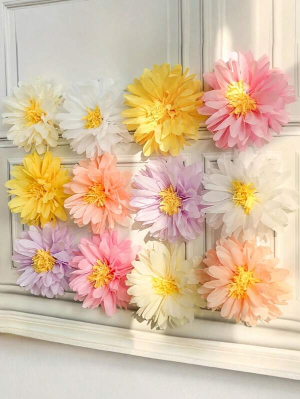 6pcs Daisy Artificial Paper Flower For Wedding & Party Artificial Flower Decoration - Bright Multi-Color Floral Wall Hanging For Indoor/Outdoor Events, Easter, Graduation, Birthday, Event Decoration | Festive Atmosphere Enhancer, Wedding Decoration