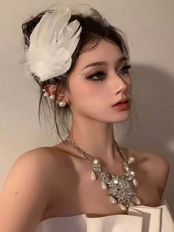 2 piezas Clip para el cabello con plumas de cisne blancas, accesorio para el cabello de boda nupcial, ornamento para el cabello, accesorios para el cabello, disfraces de fiesta, regalos para amigos en el Día de San Valentín