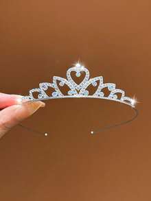 1pc Silver Heart Crown Headband, Simple Birthday Hair Accessory Suitable For Daily Use - Silver - View 6