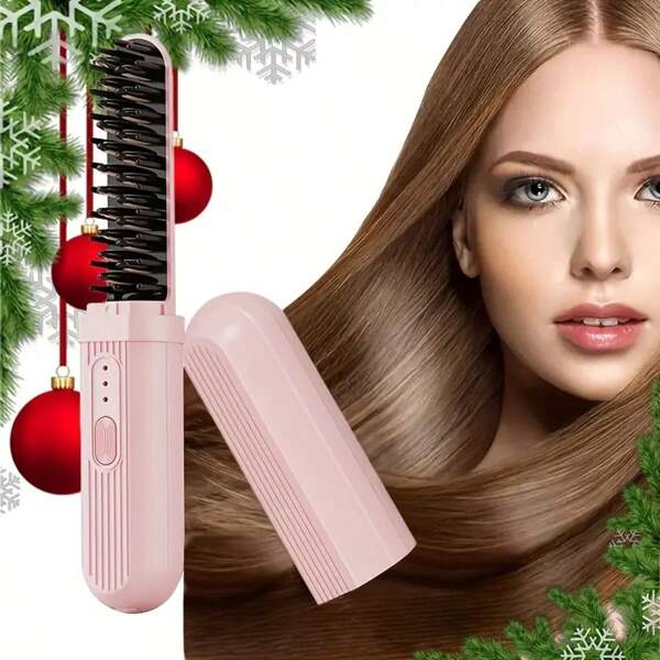 Wireless Hair Straightener USB Charging Fast Heating Hair Straightener Brush Multi-Function Ion Hair Straightener Comb Hairdressing Tool Women's Gift