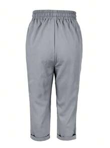 Pantalones casuales de unicolor con cordón y bolsillo para mujer, estilo diario