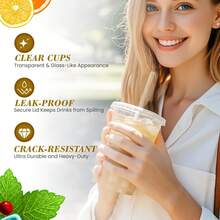 Ginkgo 100-Pack 20oz Clear Plastic Iced Coffee Cups With Lids And Straws, Disposable To Go Cups For Smoothies, Milkshake, Cold Beverages-Cb - 1 - 查看 3