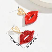 1 Pair Fashionable Carnival Red Lips Alloy Earrings, Suitable For Women's Holiday Wear - Red Lips Earrings - View 3