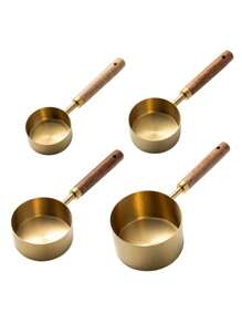 4 Piece Measuring Cups And Spoons Set, Stainless Steel Measuring Tools With Wooden Handles, Stackable Kitchen Gadgets For Baking, Cooking, Dry And Liquid Ingredients