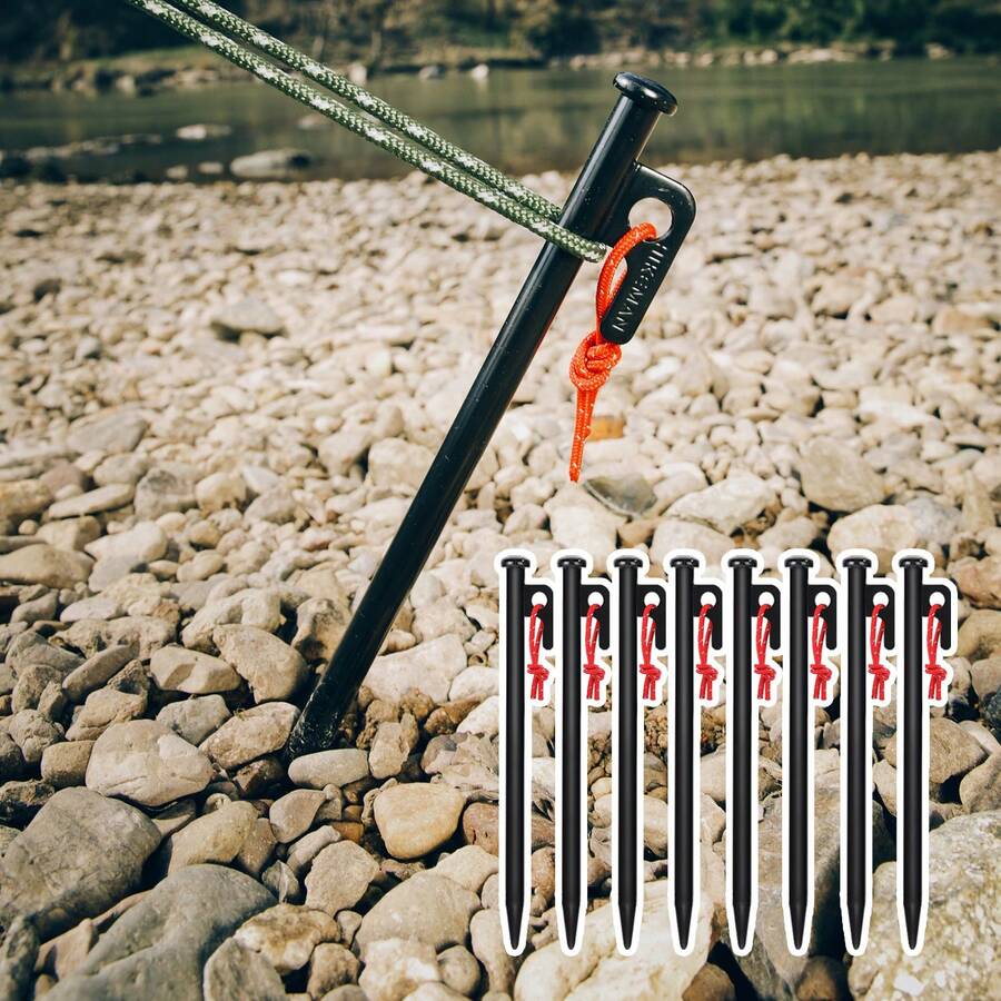 HIKEMAN Extra Strong Tent Stakes 8 Pack, Tent Stake+Storage Bag, - Tent Stakes Heavy Steel Stakes For Ground With Carrying Pouch For Hard Ground Sandy Gravel Outdoor Travelling Hiking, Heavy Duty Tent Stakes With Storage Pouch, Forged Steel Metal Stake For Tent Used On Rocky Place, Grassland - Multicolor - View 1