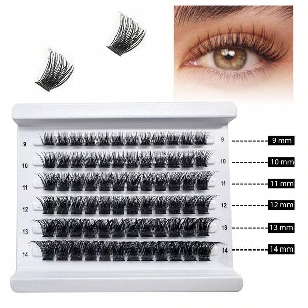 Racimos de pestañas naturales estilo wispy de 9-14MM, extensiones de pestañas individuales en racimos con rizo D, 72 piezas de extensiones de pestañas postizas DIY suaves (Estilo B), racimos de pestañas, pestañas individuales, pestañas postizas