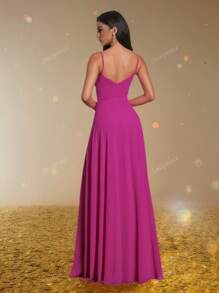 Smilprince Abito lungo linea A con bretelle a spaghetti color fucsia, semplice vestito da damigella d'onore, elegante abito da sera lungo, vestito da ballo per donne, outfit per festa di fine anno, abito da cerimonia per laurea, look semplice da damigella d'onore