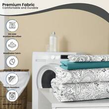 Lux Decor 6-Piece Paisley Bed Sheet Set, High-GSM Brushed Microfiber, 16-Inch Deep Pockets, Includes Sheets & Pillowcases. Soft, Hypoallergenic, Easy Care, Hotel-Quality Bedding For Dorms, Guest Rooms & Master Bedrooms - 白色和灰色 - 查看 10