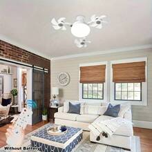 LED Smart Ceiling Fan Light 27/E26 Screw Port With Remote Control, Adjustable Brightness And 3 Speed Adjustment, Suitable For Bedroom, Living Room, Study, Kitchen And Bathroom - Modern Design, Suitable For All Seasons - 白色 - 查看 3