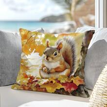 1pc Autumn Maple Forest Animal Cute Bear Fox Squirrel Deer Printed Throw Pillow Case [No Pillow Insert], 17.7*17.7in(45*45cm), [Single Sided Printed], For Sofa, Bed, Living Room, Bedroom, Car, Office, Hotel Decoration, All Season, Perfect Gift For Family And Friends