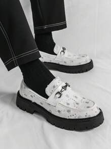 Men's Loafers Denim Distressed Decor British Style Formal Shoes, Casual White Dress Shoes