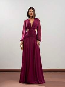 Bridesmaid And Mother Of The Bride Dress With Detail At The Waist. Elegant Openwork / Cut Out Fabric Party Wedding Graduation Party Prom - Màu Tím - Xem 1