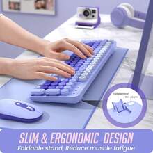 Wireless Keyboard And Mouse, Silent Keyboard Mouse Combo, Full-Sized Colorful Typewriter Keyboard With Round Keycaps, 2.4G Cute Mouse Compatible With PC/ Laptop/ Computer