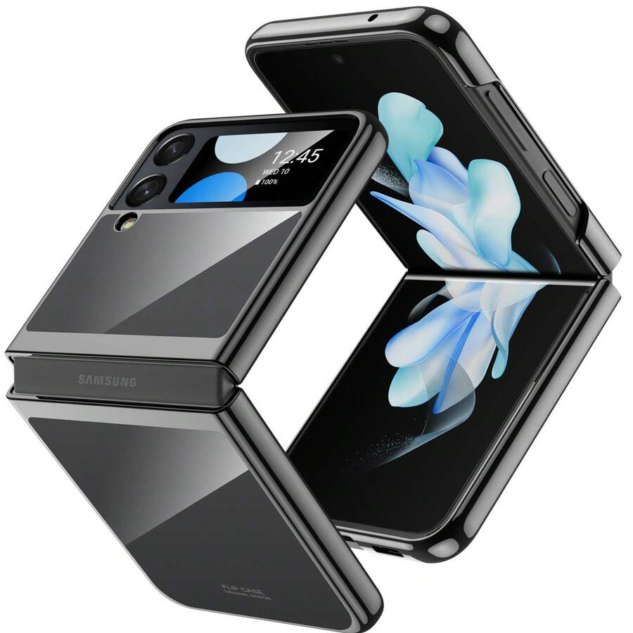 Galaxy Z Flip 4 手机壳带硬质摄像头保护，支持无线充电，电镀保护壳，透明超薄防摔，送给家人或朋友的绝佳礼物
