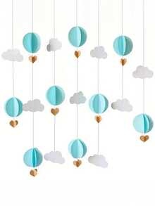 1 Set 118" Trimable Paper Cloud & Balloon Garland Decor, Includes 9pcs 3D Hot Air Balloons, Hearts & Cloud Paper Floral Wall Hanging Decorations, Suitable For Wedding, Birthday Party, Classroom, Home Bedroom, Festival, Summer Celebration Room Decor Bedroom Decor Home Decor Wall Decor - Multicolor - View 9