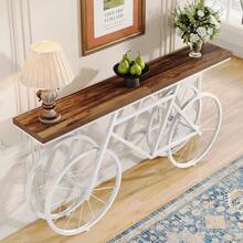 Tribesigns 70.9-Inch Extra Long Console Table, Narrow Sofa Table With Bicycle Metal Base, Modern  Industrial Entryway Table Behind Couch Table For Living Room, Hallway, Entrance, Foyer, Rustic Brown And White - 質樸的棕色和白色 - 查看 10