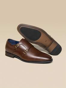 Men's Premium Monk Strap Slip-On Dress Loafers - Comfortable Leather-Like, Versatile For Business & Casual,Higher Quality! - 咖啡棕 - 查看 6