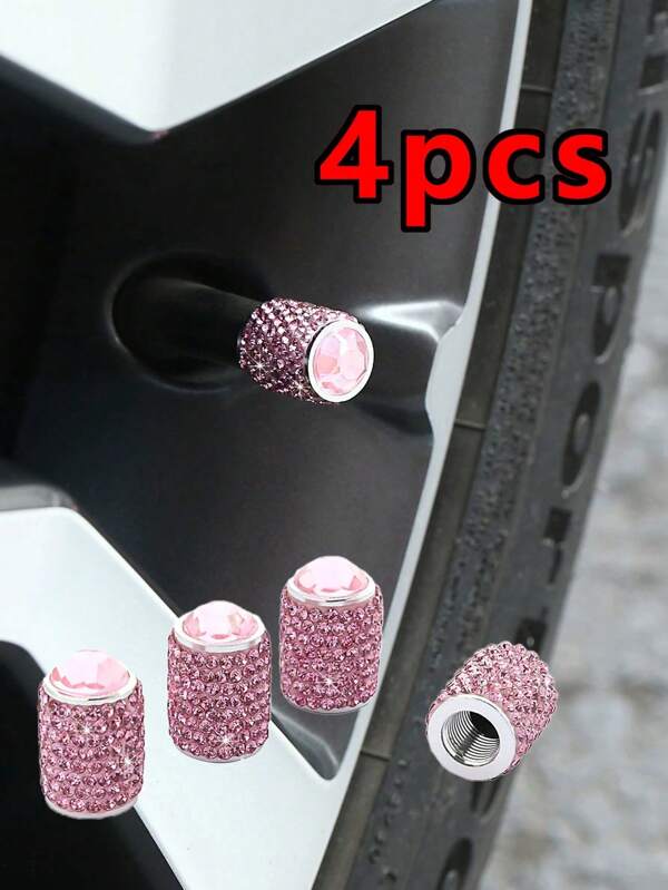 4pcs/Set Sparkling Tire Valve Caps, Handmade Crystal Tire Caps, Universal Car Tire Valve Caps With Shiny Rhinestones For Cars, SUVs, Motorcycles, Bicycles, Trucks