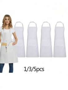 1/3/5件套，女士涤纶围裙，简约风格黑色带口袋围裙，加厚腰围裙，时尚家务厨房家居工作服，厨房用品 - 彩色 - 查看 7