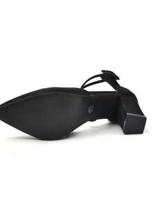 Women's Black Thick Heel Sandals With Strap Design, Summer New Pointed Toe Criss-Cross Medium Heel Pumps