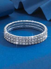 闪亮水钻弹力手镯，优雅派对风格女士手镯，可调节弹性腕带