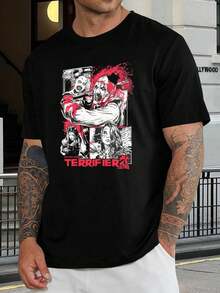 Camiseta de Terrifier 2 Art The Clown Sienna - Camiseta oficial de película de terror - Manga corta - Disfraz de Halloween - Camiseta gráfica para fans del terror - Camiseta de película de culto sangrienta - Regalo para marido - Negro - Ver 1