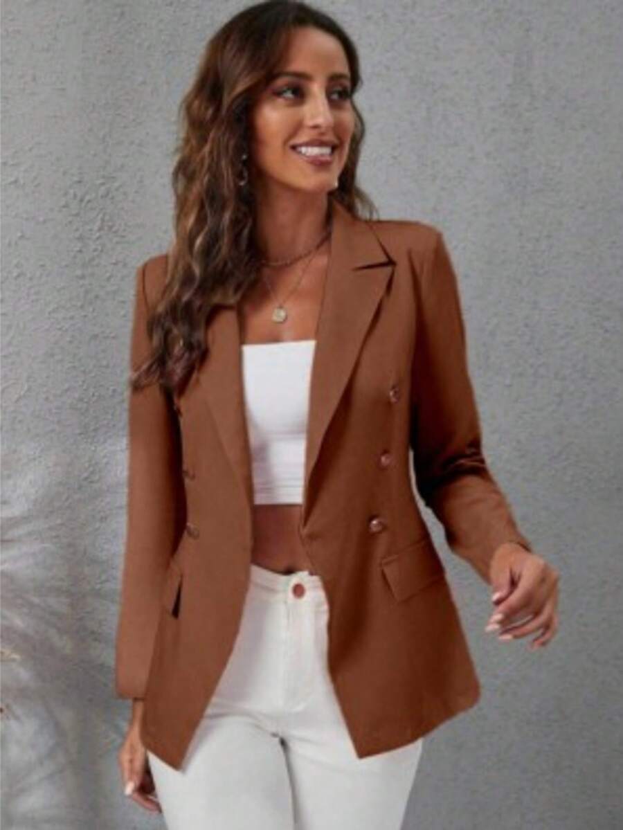 Women's Blazer Tailored Jacket Formal Coat With Beautiful Button Super Shipping Mother's Day - Coklat - View 1