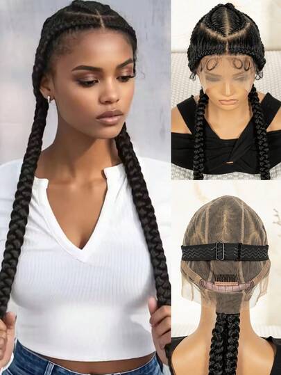 48英寸超长全蕾丝玉米辫假发，合成无结辫子假发，蕾丝前部编织蕾丝假发，适合女士