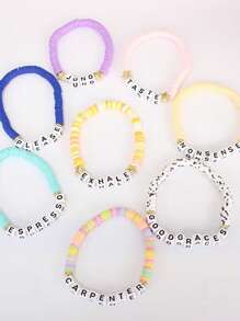 Set de 8 pulseras de amistad de arcilla polimérica morada con diseño musical, pulseras de apoyo al álbum para mujeres