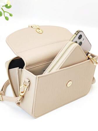 MINGYOU ארנק שליח מיני חדש, רקמה אופנתית, רך, רוכסן כפול, רב-תכליתי, קיבולת גדולה, תיק טלפון נייד, מתוק וחמוד, מעודן לנשים צעירות, סטודנטיות, מתאים לקניות היכרויות, מתנה