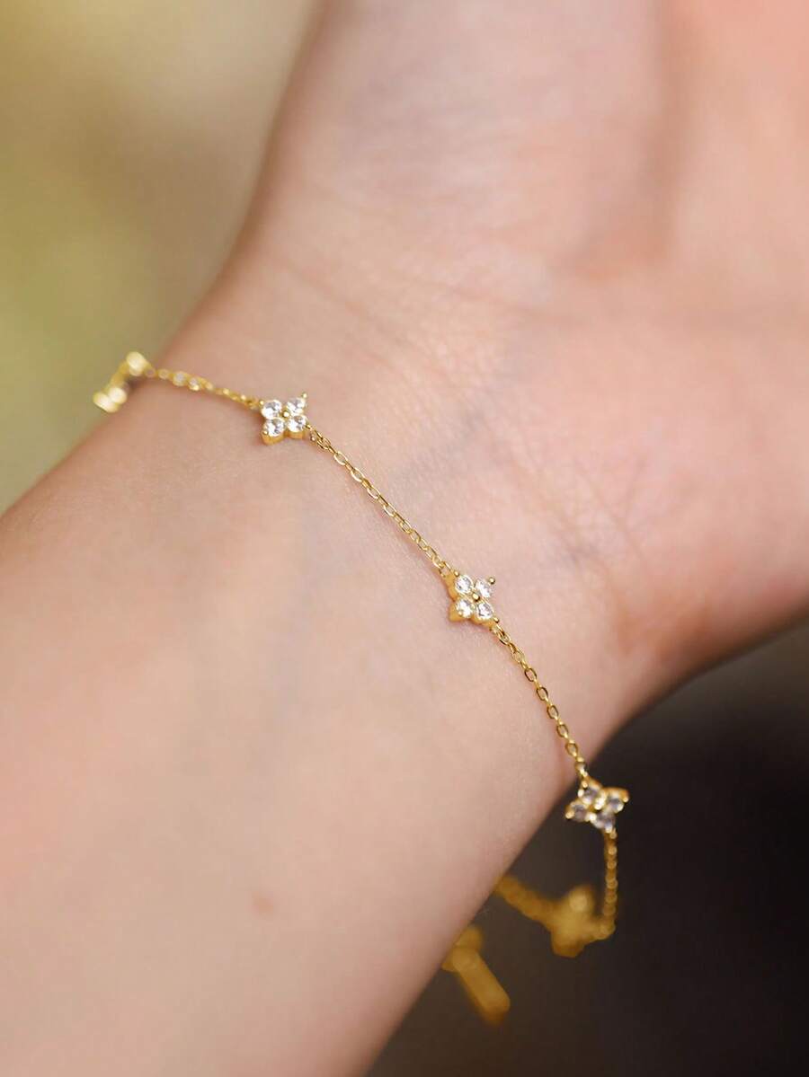 Nooxian 1 chiếc Vòng tay tua rua phong cách Boho dành cho nữ, Vòng tay hoa cỏ bốn lá khảm Zirconia bằng đồng, Phụ kiện & Quà tặng hàng ngày - vàng vàng - Xem 1