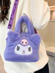 Sanrio Minimalist Cartoon Plush Kids Handbag & Crossbody Bag, Kuromi & Pompompurin Design For Girls