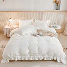 3 Pieces Double King White Ruffle Bedding Sets With 2 Pillowcase, Frills Soft Microfiber Duvet Cover For Teens And Adults,  Mother's Day Gift For Grandma, Zipper Closure, All Season