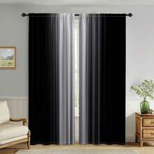 2pcs Gradient Blackout Yarn Curtains - Stylish Polyester Drapes For Bedroom & Living Room, Light-Filtering Design With Grommets, Modern Home Decor, Privacy Curtains | Versatile Window Treatment | Easyinstall Curtains