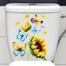 1pc Sunflower & Butterfly Removable Reusable Sticker, Fresh Natural Style, Full Of Vitality, Suitable For Decorating Bathroom Toilet, Can Add Warm And Lively Atmosphere To Monotonous Bathroom Space, Enhance Bathroom Aesthetics.