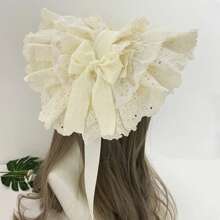 1 Stück eleganter Lolita Hut mit Spitzenbesatz und Schleife, breitkrempiger Rollenspielzubehör für Frauen, Lolita Stil
