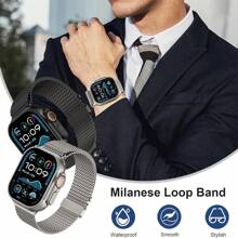 1 Pieza Correa deportiva magnética unisex estilo Milanese Loop compatible con Apple Watch de 38mm, 40mm, 41mm, 42mm, 44mm, 45mm, 49mm, S10 de 42mm y 46mm. Brazalete de moda casual para hombres, ajustable, de acero inoxidable, resistente al agua y transpirable, para uso diario, fiestas, verano. Accesorio de reloj inteligente, regalo para el Día del Padre, vacaciones para hombres y mujeres.