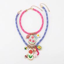 Mydear 1 pieza Collar colgante con flores y coral rojo de estilo bohemio y elementos múltiples, adecuado para que las mujeres lo usen en la playa y en resorts de verano