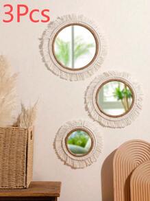 1 pièce Miroir mural boho tissé à la main, miroir mural suspendu en macramé, décoration murale, décoration murale boho, conception d'artisans, décoration murale de qualité premium, miroir acrylique boho pour la décoration de la chambre, du salon, de la nurserie, de la maison