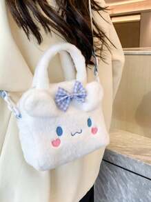 Sanrio Minimalist Cartoon Plush Kids Handbag & Crossbody Bag, Kuromi & Pompompurin Design For Girls