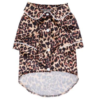 1 peça de pijama para cachorro de estimação, tecido fofo com estampa de leopardo e vaca, não elástico, adequado para cães e gatos de raças pequenas e extra pequenas, roupa de dormir casual
