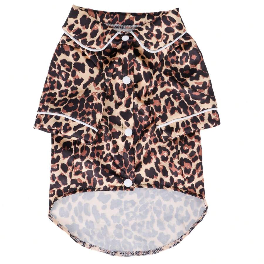 1pc Pet Dog Pajamas, Cute Leopard Print & Cow Print Fabric, Non-Stretch, Suitable For Extra Small & Small Dogs, Cats, Casual Loungewear - Coffee Brown - View 1