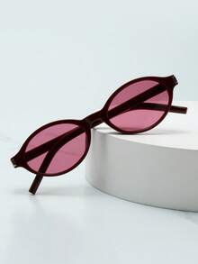 1pc Women Oval Small Frame High-Quality Minimalist Fashion Glasses, Suitable For Travel, Vacation, Casual Gathering And Daily Use Preppy Style For Back To School Rectangle Shape - Wine Red Frame Red Tablet - View 3
