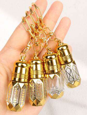 复古金色可再填充 6ml 旅行香水瓶 - 玻璃滚珠精油容器，便携式迷你钥匙扣香水瓶（1/4 件）度假旅行必需品香水可再填充瓶旅行瓶