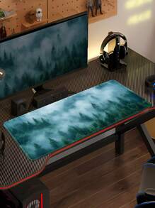 Tapis de souris de jeu avec motif d'arrière-plan de forêt, tapis de bureau élargi, tapis de table antidérapant en caoutchouc, avec bordure cousue, convenant pour ordinateur portable et ordinateur. Tapis d'expansion de forêt brumeuse